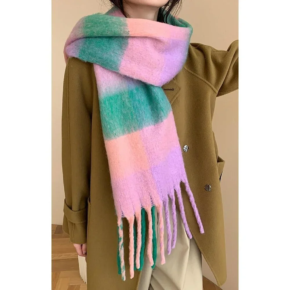 Women's Purple Grass Green Winter Warm Shawl Cold Weather Thick Blanket Scarfs
